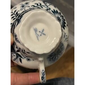 Blue Danube Blue Onion Cup And Saucer Set Rectangle Mark Japan Tripod Handle Vtg